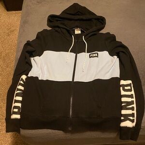 Pink Victoria’s Secret colorblock logo zip up hoodie